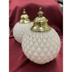 Pair Of 7” White Quilt Pattern Glass Ball Shades Light Fixtures Set of 2
